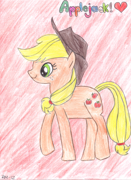 Size: 595x817 | Tagged: safe, derpibooru import, applejack, earth pony, pony, solo, traditional art