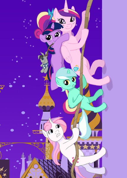 Size: 900x1260 | Tagged: adventures in babysitting, artist:reashi, derpibooru import, filly, g1, g1 to g4, generation leap, lyra heartstrings, moondancer (g1), princess cadance, rope, safe, smarty pants, twilight sparkle