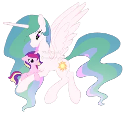 Size: 1600x1455 | Tagged: dead source, safe, artist:wolfsknight, derpibooru import, princess cadance, princess celestia, alicorn, pony, duo, female, filly, filly cadance, mare, simple background, transparent background, watermark, younger