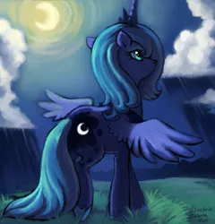 Size: 700x729 | Tagged: artist:electriczebra, derpibooru import, moon, night, princess luna, s1 luna, safe, solo