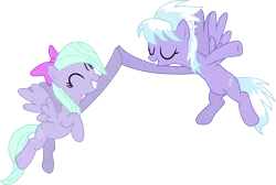 Size: 6000x4021 | Tagged: absurd resolution, artist:fukaketsu, cloudchaser, derpibooru import, flitter, flying, happy, hoofbump, safe, simple background, smiling, transparent background, vector