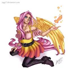 Size: 900x910 | Tagged: alternative cutie mark placement, artist:jagg17, clothes, derpibooru import, dress, facial cutie mark, fluttershy, humanized, safe, solo, winged humanization