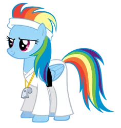 Size: 4000x4241 | Tagged: absurd resolution, artist:tzolkine, black belt, clothes, derpibooru import, gi, headband, karate, martial arts, rainbow dash, rainbow dashs coaching whistle, robe, safe, simple background, transparent background, trousers, vector, whistle, whistle necklace