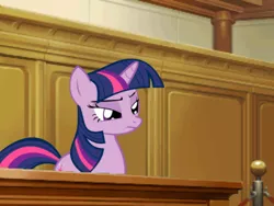 Size: 800x600 | Tagged: safe, derpibooru import, twilight sparkle, unicorn, ace attorney, courtroom, solo, witness stand