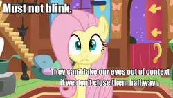 Size: 600x340 | Tagged: safe, derpibooru import, edit, edited screencap, screencap, fluttershy, pegasus, pony, caption, female, image macro, mare, meta, out of context, solo