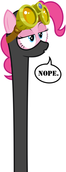 Size: 1922x5000 | Tagged: artist:zutheskunk traces, catsuit, derpibooru import, goggles, long neck, mask, nope, nope.avi, pinkie pie, pinkie spy, reaction image, safe, spoiler:s03, the crystal empire, vector trace