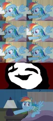 Size: 1199x2722 | Tagged: bandage, bed, comic, derpibooru import, edit, edited screencap, faic, hospital bed, hospital gown, lamp, light switch, oops, rainbow dash, read it and weep, safe, scared, screencap, screencap comic, solo, uboa, yume nikki