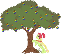 Size: 1330x1198 | Tagged: apple, artist:emeralddarkness, derpibooru import, granny smith, safe, simple background, solo, transparent background, tree, younger, young granny smith, zap apple, zap apple tree