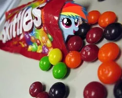 Size: 720x576 | Tagged: safe, derpibooru import, rainbow dash, pony, cute, dashabetes, filly, filly rainbow dash, irl, photo, ponies in real life, skittles, solo, vector