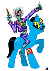 Size: 636x900 | Tagged: artist:curtsibling, derpibooru import, jimmy savile, nazi, pony hitler, riding, safe, zombie