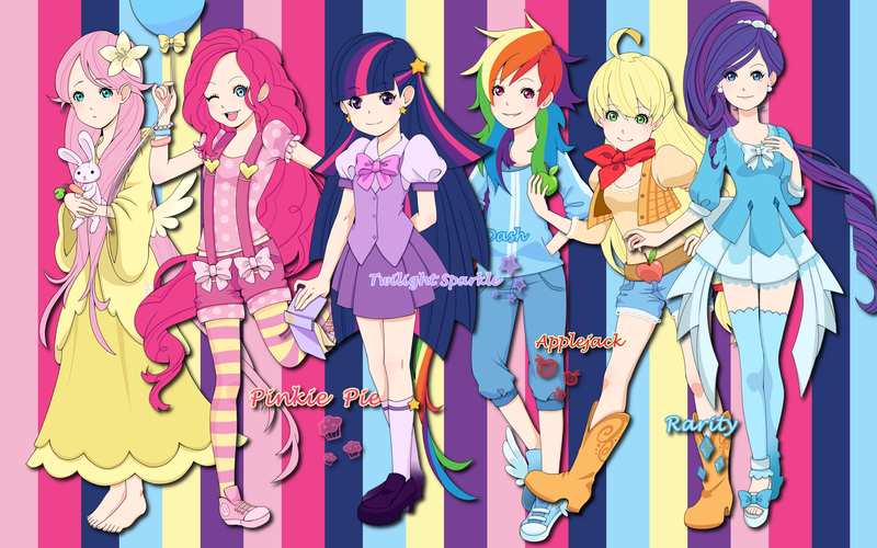 Size: 2560x1600 | Tagged: applejack, artist:alicehumansacrifice0, artist:lilacinum, clothes, converse, derpibooru import, dress, fluttershy, humanized, mane six, midriff, pinkie pie, rainbow dash, rarity, safe, shoes, skirt, sneakers, twilight sparkle, wallpaper