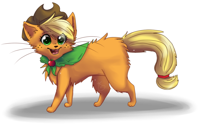 Size: 5000x3230 | Tagged: safe, artist:rizusaur, derpibooru import, applejack, cat, catified, cowboy hat, cute, cute little fangs, fangs, female, fluffy, hat, open mouth, paws, simple background, solo, species swap, transparent background, wingding eyes