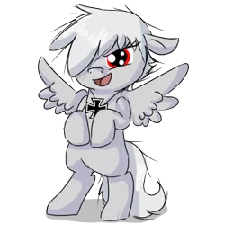 Size: 400x400 | Tagged: safe, artist:ask-pony-gerita, derpibooru import, ponified, pegasus, pony, bipedal, female, filly, hetalia, jewelry, necklace, open mouth, prussia, simple background, solo, transparent background