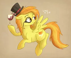Size: 960x785 | Tagged: safe, artist:blitzpony, artist:thegamblehorse, deleted from derpibooru, derpibooru import, spitfire, pegasus, pony, alcohol, female, hat, like a sir, mare, monocle, monocle and top hat, top hat, wine