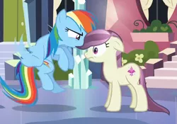 Size: 757x529 | Tagged: safe, derpibooru import, screencap, fleur de verre, rainbow dash, crystal pony, pony, the crystal empire, spoiler:s03, out of context