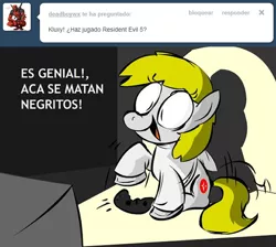 Size: 760x682 | Tagged: safe, artist:benja, derpibooru import, ask-ask-the-ponies, kluxy, pony racista, rule 63, spanish, tumblr