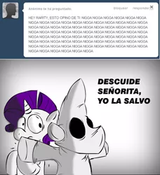 Size: 762x836 | Tagged: safe, artist:benja, derpibooru import, rarity, ask-ask-the-ponies, kluxy, pony racista, spanish, tumblr