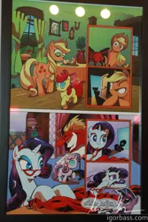 Size: 800x1200 | Tagged: safe, artist:andypriceart, derpibooru import, idw, official, apple bloom, applejack, rarity, sweetie belle, twilight sparkle, earth pony, pony, unicorn, the return of queen chrysalis, butt, changelings are terrible actors, comic, disguise, disguised changeling, eyeshadow, female, filly, idw advertisement, mare, my little pony project, official comic, photo, plot