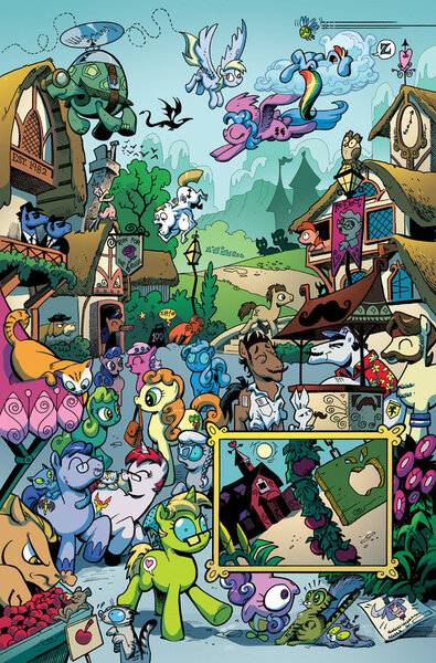 Size: 600x911 | Tagged: safe, artist:andypriceart, derpibooru import, idw, official, ace, angel bunny, bittersweet (character), bulk biceps, carrot top, cranky doodle donkey, derpy hooves, doctor whooves, elwood (idw), firefly, golden harvest, iron will, jake (idw), leadwing, mayor mare, owlowiscious, philomena, rainbow dash, roid rage, screwball, silver spoon, tank, time turner, unnamed pony, ponified, cat, changeling, donkey, earth pony, parasprite, pegasus, pony, unicorn, the return of queen chrysalis, spoiler:comic01, alice price, andy price, blues brothers, censored vulgarity, changelings are terrible actors, comic, disguise, disguised changeling, drool, elwood j. blues, g1, g1 to g4, generation leap, grawlixes, idw advertisement, jake blues, katie cook, official comic, ponyville, sleeping, thomas magnum, z