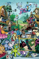 Size: 600x911 | Tagged: safe, artist:andypriceart, derpibooru import, idw, official, ace, angel bunny, bittersweet (character), bulk biceps, carrot top, cranky doodle donkey, derpy hooves, doctor whooves, elwood (idw), firefly, golden harvest, iron will, jake (idw), leadwing, mayor mare, owlowiscious, philomena, rainbow dash, roid rage, screwball, silver spoon, tank, time turner, unnamed pony, ponified, cat, changeling, donkey, earth pony, parasprite, pegasus, pony, unicorn, the return of queen chrysalis, spoiler:comic01, alice price, andy price, blues brothers, censored vulgarity, changelings are terrible actors, comic, disguise, disguised changeling, drool, elwood j. blues, g1, g1 to g4, generation leap, grawlixes, idw advertisement, jake blues, katie cook, official comic, ponyville, sleeping, thomas magnum, z