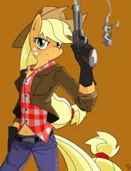 Size: 2530x3304 | Tagged: anthro, applejack, artist:amostheartman, derpibooru import, fallout, gun, gunslinger, high res, revolver, rose of sharon cassidy, safe, weapon