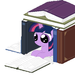 Size: 350x350 | Tagged: safe, artist:tomdantherock, derpibooru import, twilight sparkle, pony, unicorn, animated, book, book fort, cute, female, filly, filly twilight sparkle, gif, glowing horn, hnnng, magic, open mouth, reading, simple background, smiling, solo, telekinesis, transparent background, twiabetes, younger