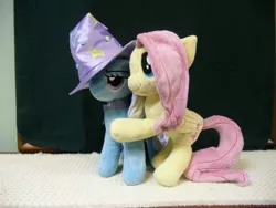 Size: 4000x3000 | Tagged: artist:wilshirewolf, derpibooru import, female, fluttershy, hug, irl, lesbian, photo, plushie, safe, shipping, trixie, trixieshy