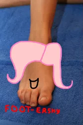 Size: 467x700 | Tagged: barefoot, derpibooru import, feet, fluttershy, photo, pun, safe