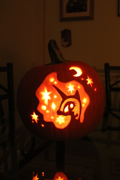 Size: 3456x5184 | Tagged: artist:crypticmagic, craft, derpibooru import, jack-o-lantern, nightmare moon, photo, pumpkin, safe