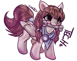 Size: 573x455 | Tagged: safe, artist:dollfins, derpibooru import, oc, oc:tech, unofficial characters only, pegasus, pony, clothes, female, goggles, mare, mouth hold, scarf, signature, simple background, solo, transparent background, wrench