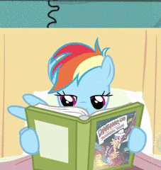 Size: 227x240 | Tagged: animated, bed, book, cropped, derpibooru import, floppy ears, hospital bed, rainbow dash, reading, read it and weep, safe, screencap, solo