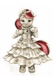 Size: 597x833 | Tagged: safe, artist:crookedtrees, derpibooru import, roseluck, pony, bipedal, camera, clothes, dress, lolita fashion, rose, solo