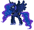 Size: 144x128 | Tagged: safe, artist:botchan-mlp, derpibooru import, princess luna, alicorn, pony, animated, desktop ponies, ethereal mane, female, mare, simple background, solo, spread wings, sprite, starry mane, transparent background, walk cycle, walking, wings