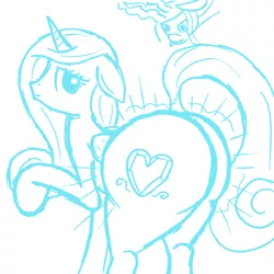 Size: 1000x1000 | Tagged: artist:redcladhero, butt expansion, derpibooru import, growth, impossibly large butt, lovebutt, plot, princess cadance, queen chrysalis, suggestive