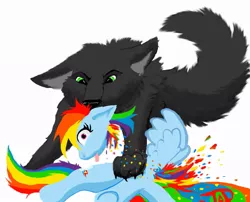 Size: 887x718 | Tagged: artist needed, grimdark, derpibooru import, rainbow dash, pegasus, pony, blood, candy gore, death, decapitated, decapitation, furry, rainbow blood, severed head, tongue out, wide eyes