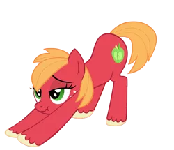 Size: 2157x1855 | Tagged: safe, artist:luckysmores, derpibooru import, big macintosh, earth pony, pony, exploitable meme, female, iwtcird, macareina, rule 63, scrunchy face, simple background, solo, stretching, transparent background