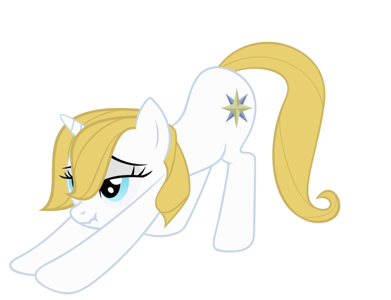 Size: 2415x1855 | Tagged: safe, artist:luckysmores, derpibooru import, prince blueblood, pony, unicorn, exploitable meme, female, iwtcird, princess bluebelle, rule 63, scrunchy face, simple background, solo, stretching, transparent background