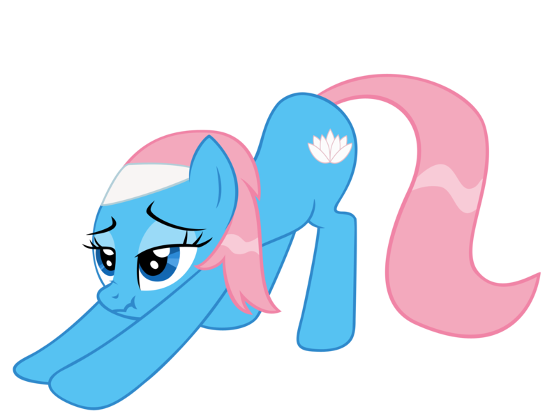 Size: 2415x1855 | Tagged: safe, artist:luckysmores, derpibooru import, lotus blossom, pony, exploitable meme, female, iwtcird, mare, scrunchy face, simple background, solo, stretching, transparent background