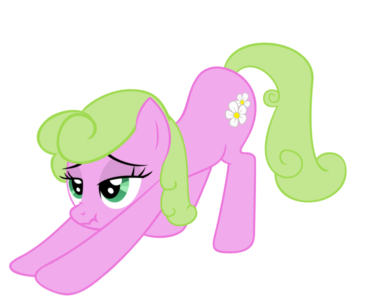 Size: 2415x1855 | Tagged: safe, artist:luckysmores, derpibooru import, daisy, earth pony, pony, exploitable meme, female, iwtcird, mare, scrunchy face, simple background, solo, stretching, transparent background