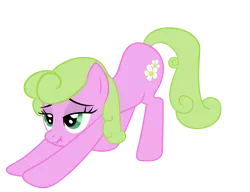 Size: 2415x1855 | Tagged: safe, artist:luckysmores, derpibooru import, daisy, earth pony, pony, exploitable meme, female, iwtcird, mare, scrunchy face, simple background, solo, stretching, transparent background