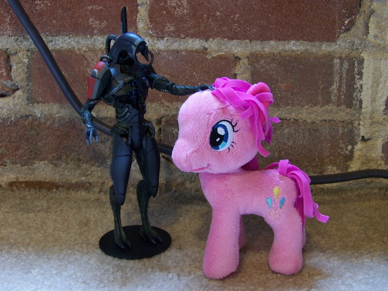 Size: 3072x2304 | Tagged: artist:mattwhite924, derpibooru import, figurine, geth, high res, irl, legion, mass effect, photo, pinkie pie, plushie, safe