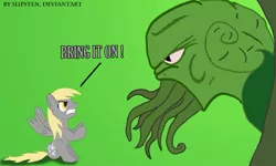 Size: 993x595 | Tagged: safe, artist:slipsten, derpibooru import, derpy hooves, pegasus, pony, cthulhu, female, mare