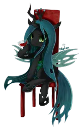 Size: 840x1340 | Tagged: artist:maren, chair, changeling, changeling queen, derpibooru import, female, pixiv, queen chrysalis, safe, wine