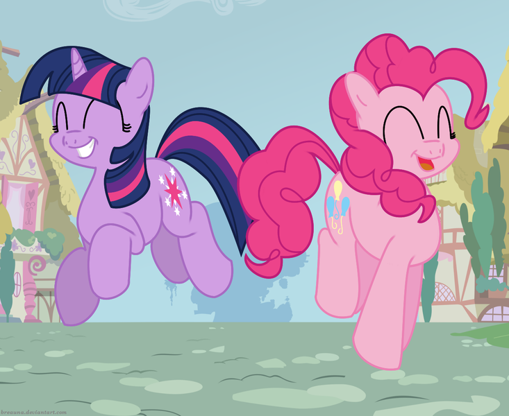 Size: 1264x1034 | Tagged: artist:bswprecious, derpibooru import, happy, pinkie pie, safe, twilight sparkle