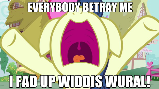 Size: 623x351 | Tagged: bon bon, caption, derpibooru import, edit, edited screencap, floppy ears, hearts and hooves day, hearts and hooves day (episode), image macro, open mouth, parody, safe, screencap, sweetie drops, the room, tommy wiseau, uvula