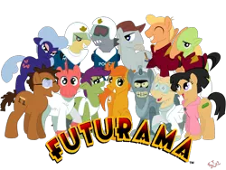 Size: 1024x768 | Tagged: safe, artist:chameron, derpibooru import, ponified, pony, amy wong, bender bending rodriguez, futurama, future pony, hermes conrad, kif kroker, leela, mom, philip j. fry, professor farnsworth, scruffy, smitty, turanga leela, url (futurama), zapp brannigan, zoidberg