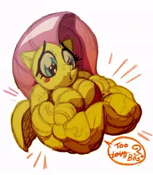 Size: 700x803 | Tagged: anthro, artist:the-sleuth, blushing, derpibooru import, fluttershy, muscles, muscleshy, overdeveloped muscles, suggestive