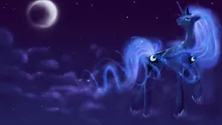 Size: 1366x768 | Tagged: artist:laweegie, cloud, cloudy, derpibooru import, moon, night, princess luna, safe, solo, wallpaper