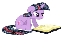 Size: 1600x973 | Tagged: annoyed, artist:pp97, blueberry, book, derpibooru import, floppy ears, frown, glare, raspberry, reading, safe, simple background, transparent background, twilight sparkle, vector