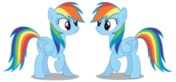 Size: 5936x2750 | Tagged: safe, artist:mrlolcats17, derpibooru import, rainbow dash, changeling, pegasus, pony, cutie mark, disguise, disguised changeling, female, hooves, looking at each other, mare, raised hoof, simple background, transparent background, vector, wings